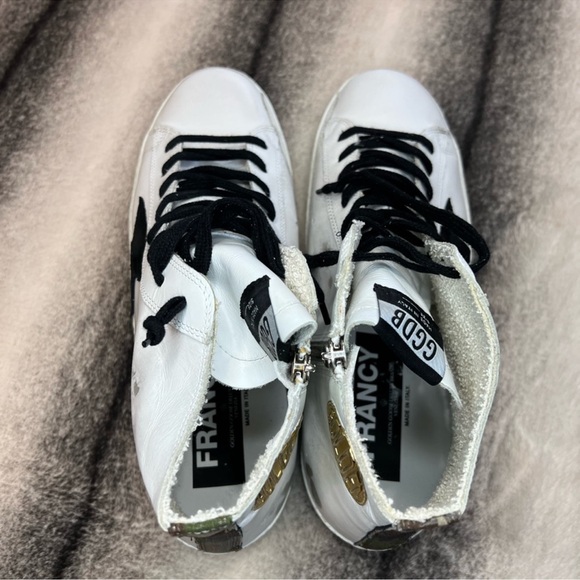Golden Goose Francy Camouflage Heel White Leather Black Star High Top Sneakers - Picture 4 of 10